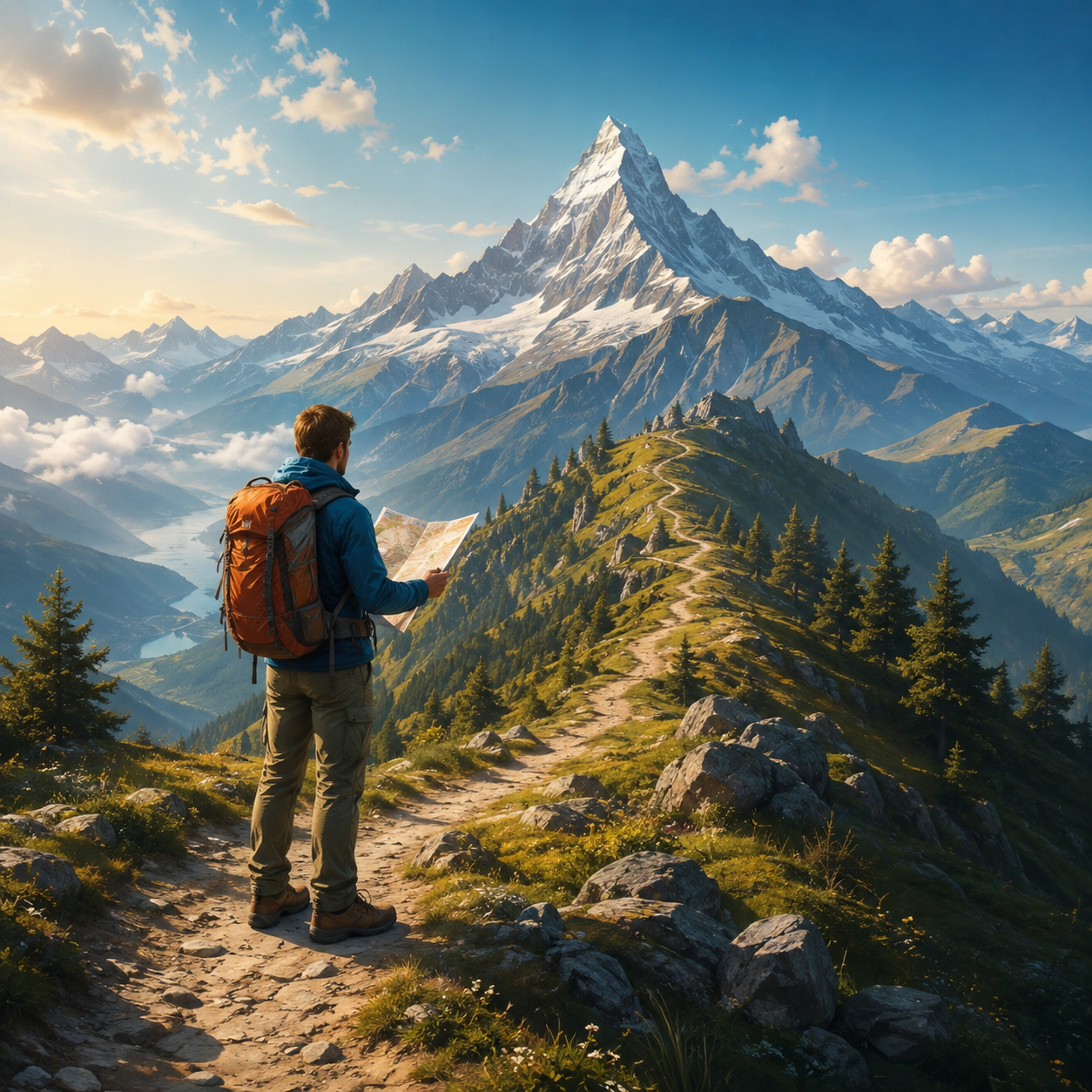 a person checking a map on a winding mountain trail