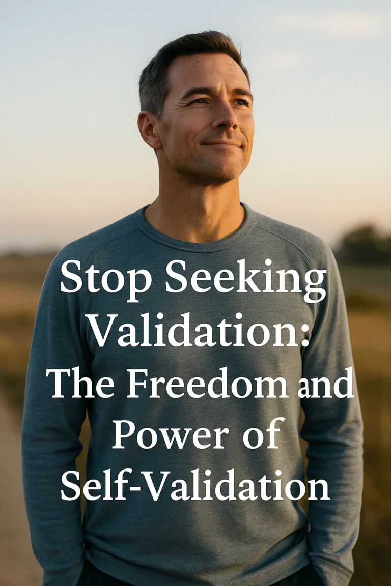 A realistic image of a person standing confidently outdoors with open posture and gentle morning light, symbolizing emotional freedom and self-trust after releasing the need for validation.
