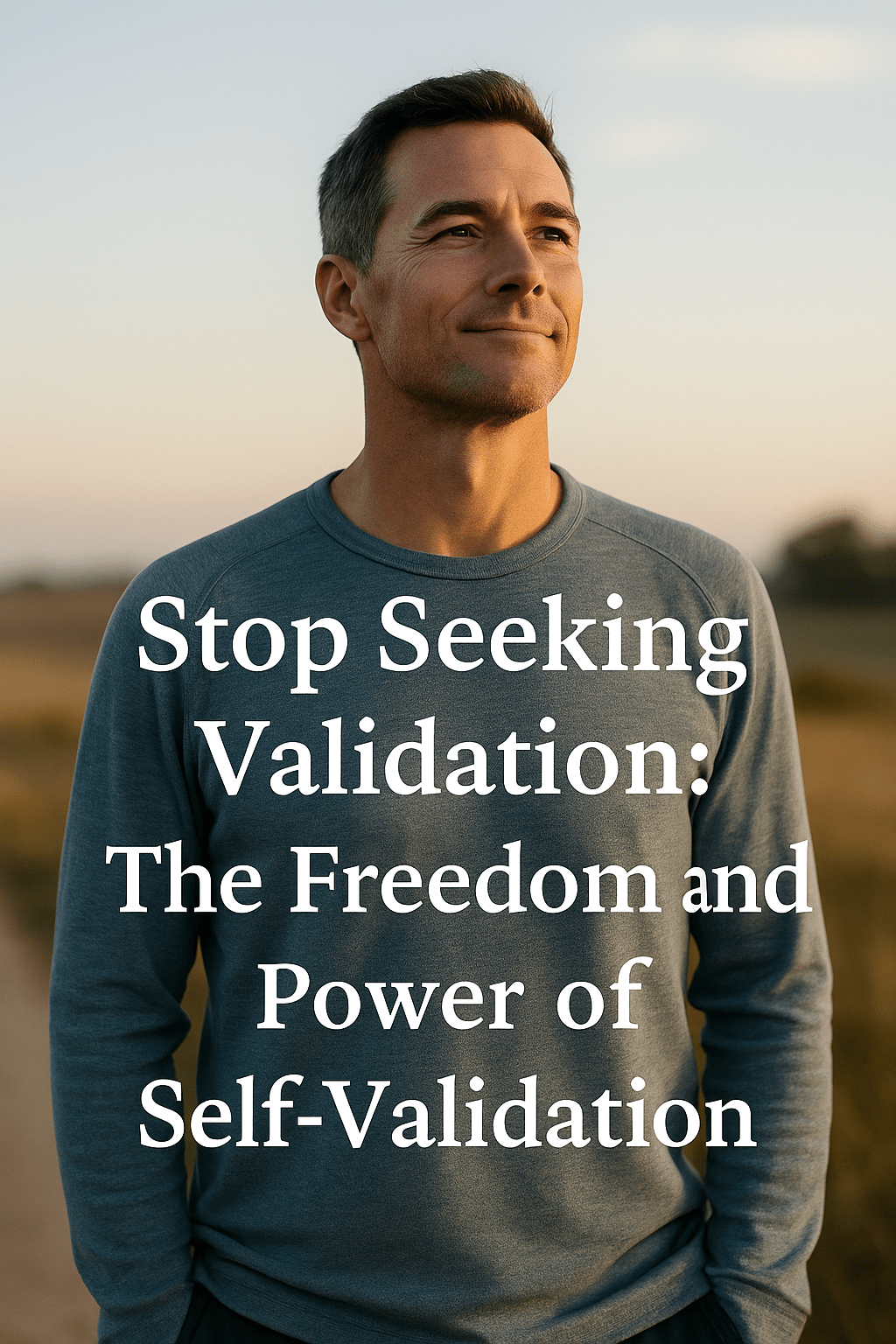 A realistic image of a person standing confidently outdoors with open posture and gentle morning light, symbolizing emotional freedom and self-trust after releasing the need for validation.